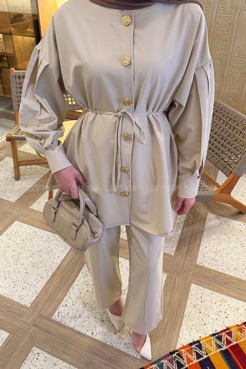 Stone Crew Neck Long Arm Cotton Regular Trousers Comfortable Suit