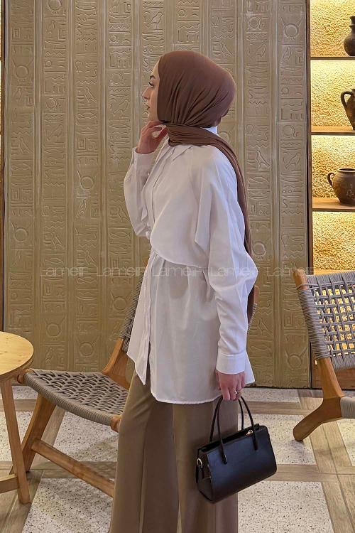 Lamelif Pelerin Detaylı Gömlek Beyaz