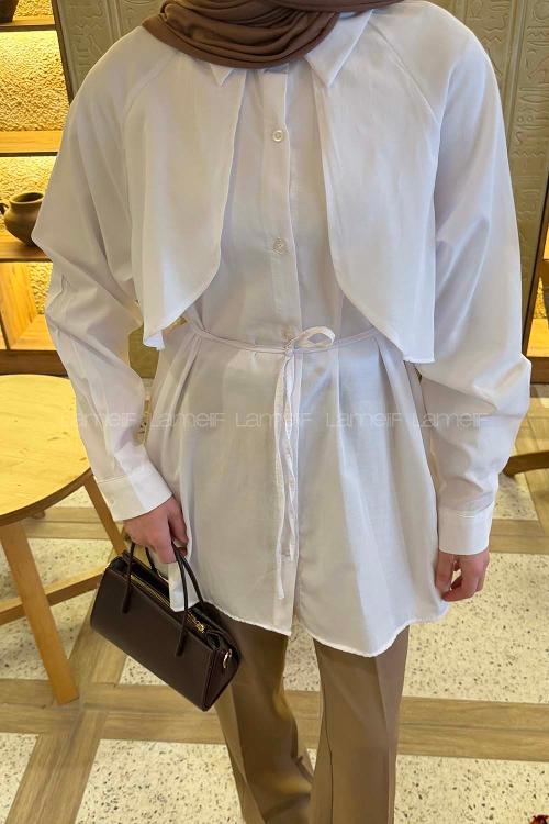 Lamelif Pelerin Detaylı Gömlek Beyaz