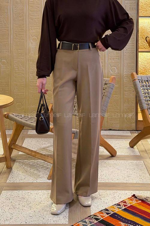 Soft Brown Crepe Fabric High Waist Material Pants