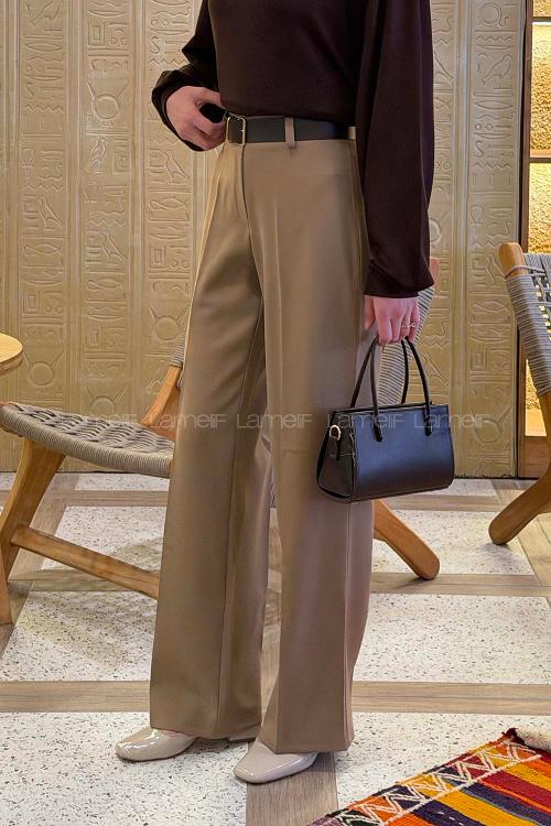 Soft Brown Crepe Fabric High Waist Material Pants