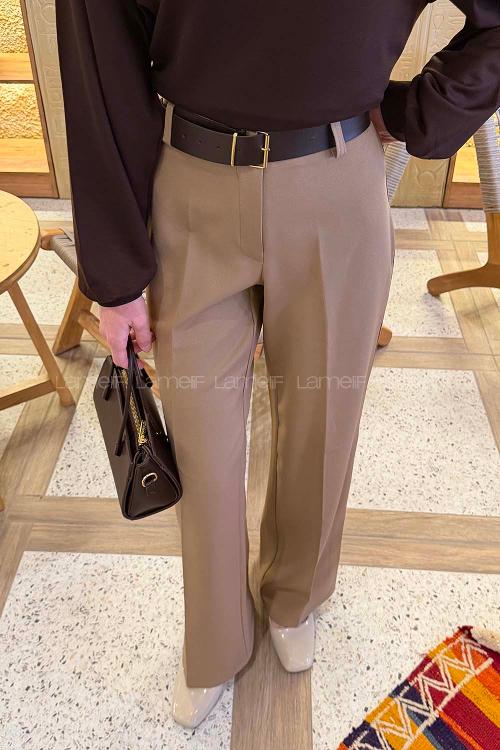 Soft Brown Crepe Fabric High Waist Material Pants