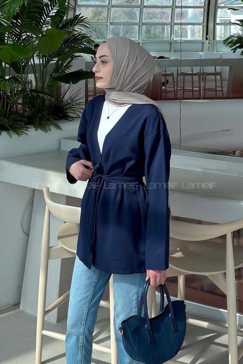 Lamelif Bağlamalı Kimono Lacivert
