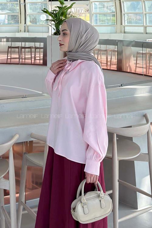 Pink Peter Pan Collar Tensel Unprinted Tunic