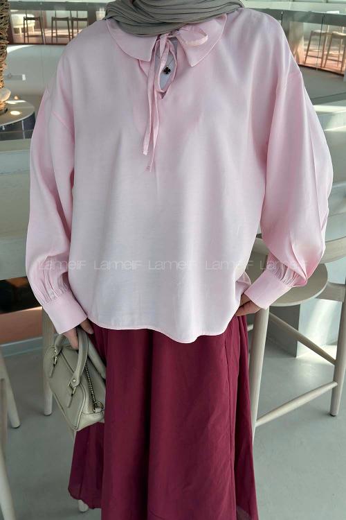 Pink Peter Pan Collar Tensel Unprinted Tunic