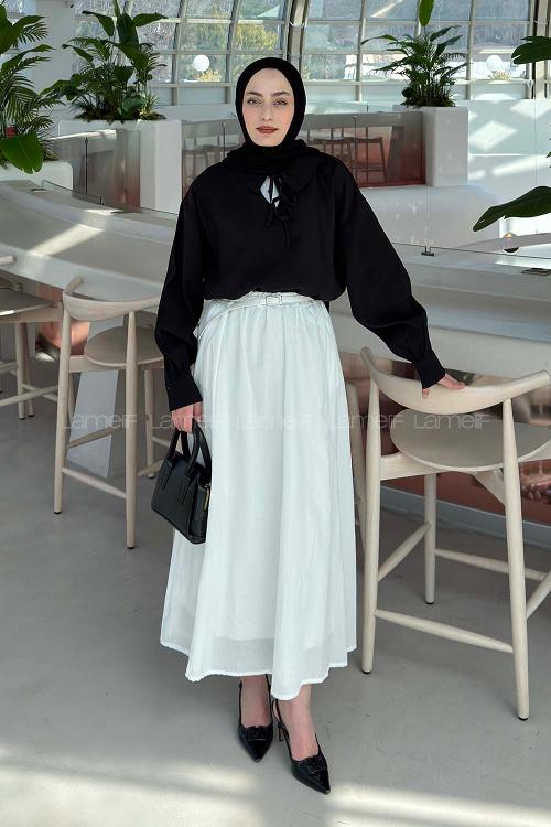 Black Peter Pan Collar Tensel Unprinted Tunic