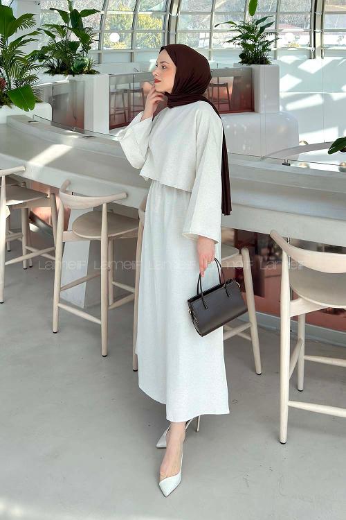 Lamelif Etekli Tesettür Takım Taş Rengi