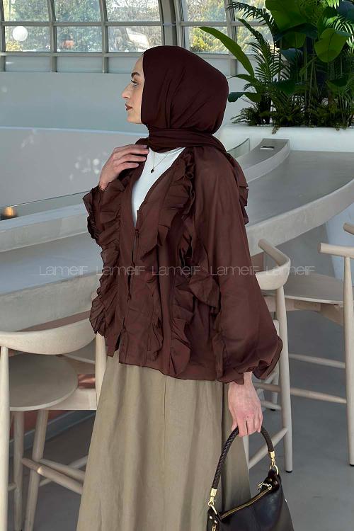 Lamelif Fırfır Detaylı Gömlek Acı Kahve