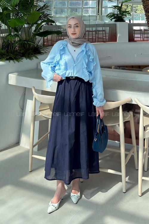 Lamelif Fırfır Detaylı Gömlek Bebe Mavisi