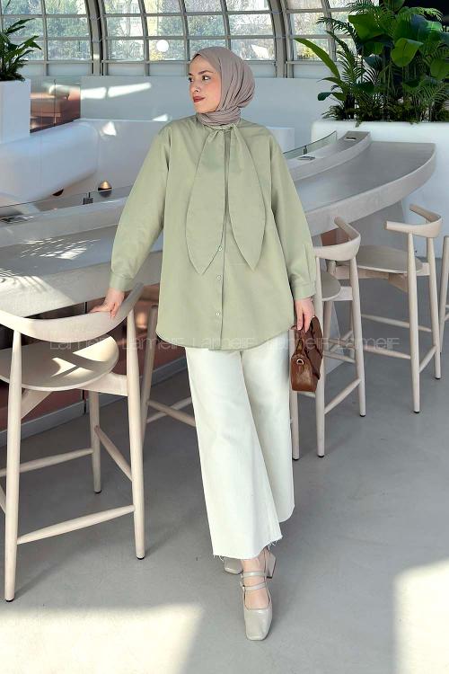 Lamelif Fular Detaylı Gömlek Çağla Yeşili