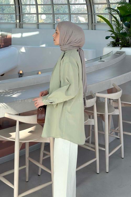 Lamelif Fular Detaylı Gömlek Çağla Yeşili