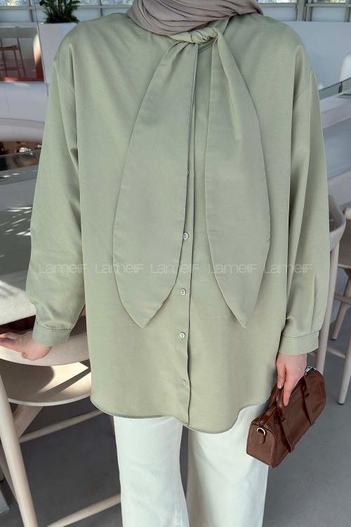 Lamelif Fular Detaylı Gömlek Çağla Yeşili