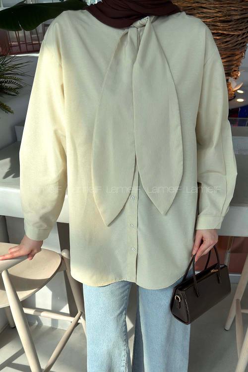 Cream Foulard Neck Long Arm Cotton Shirt