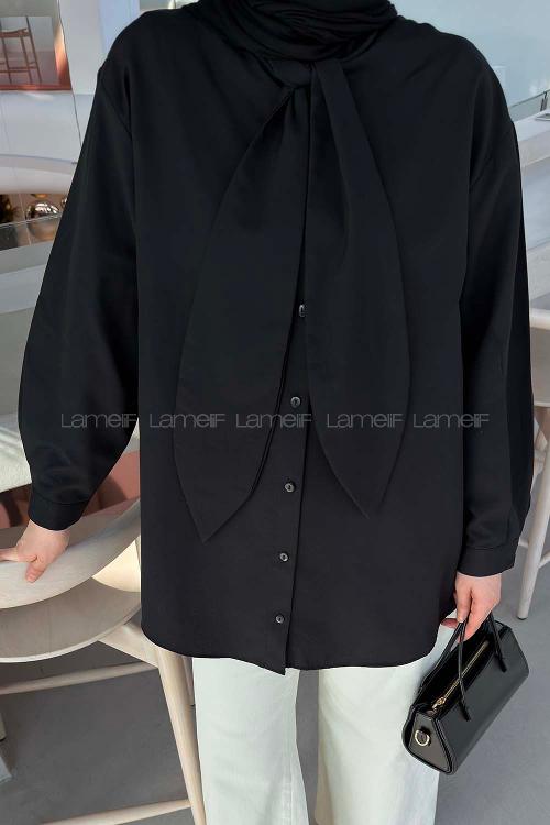 Lamelif Fular Detaylı Gömlek Siyah