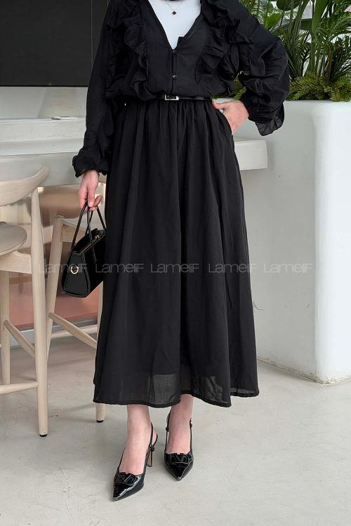 Black Cotton Flared Skirt Skirt