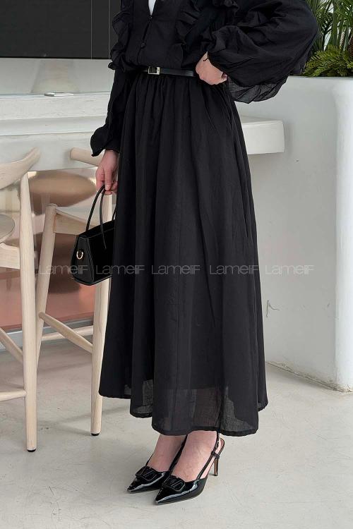 Black Cotton Flared Skirt Skirt