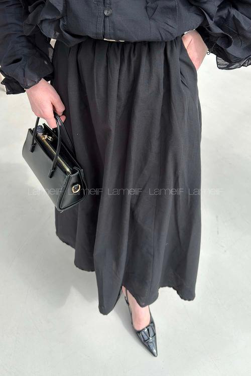 Black Cotton Flared Skirt Skirt