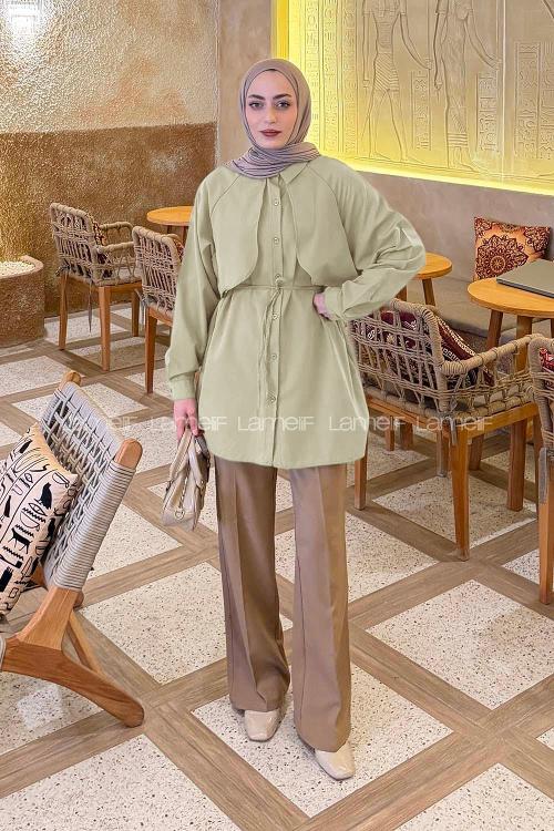 Lamelif Pelerin Detaylı Gömlek Bej