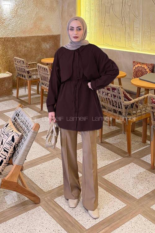 Lamelif Pelerin Detaylı Gömlek Mürdüm