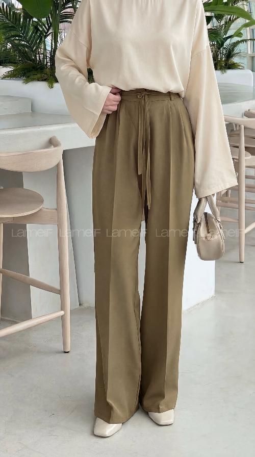 Lamelif İp Detaylı Pantolon Haki