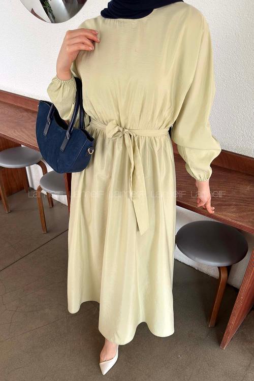 Lamelif Bağlama Detaylı Mevlana Elbise Mint Yeşili