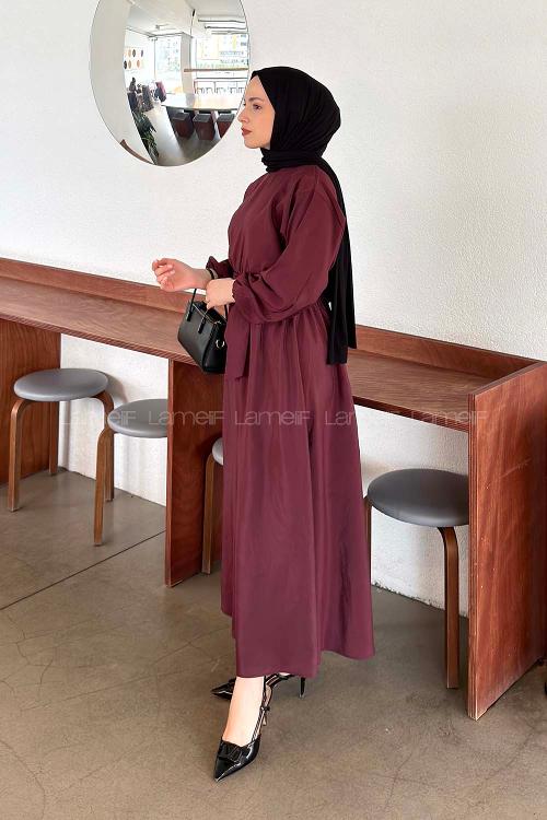 Lamelif Bağlama Detaylı Mevlana Elbise Mürdüm