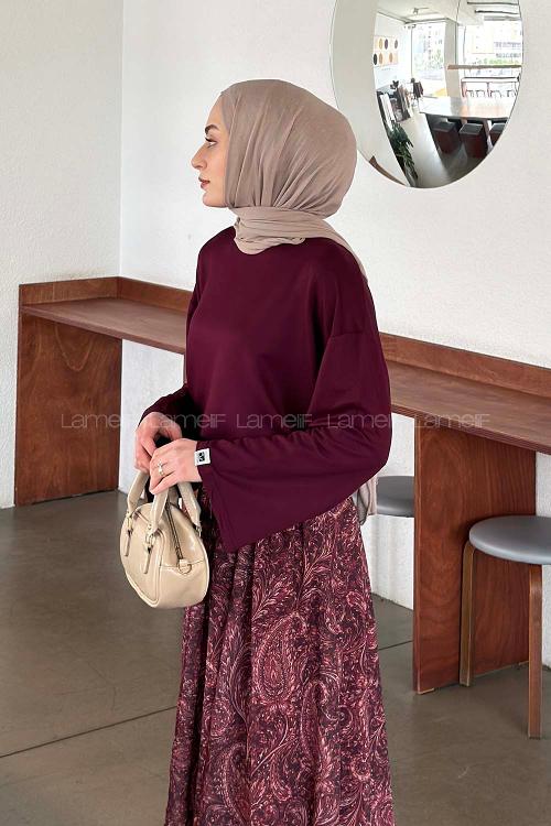 Lamelif Kol Armalı Sweatshirt Bordo