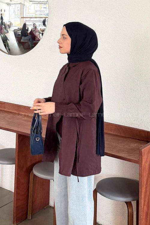 Lamelif Önü Çapraz Bağlamalı Gömlek Mürdüm