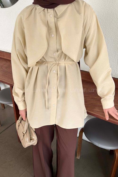 Lamelif Pelerin Detaylı Gömlek Bej