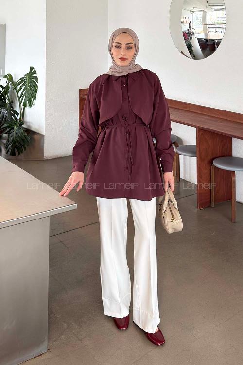 Lamelif Pelerin Detaylı Gömlek Mürdüm