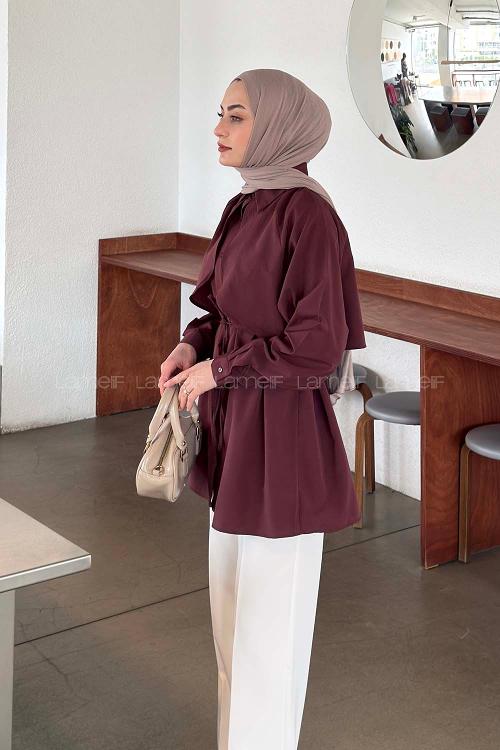 Lamelif Pelerin Detaylı Gömlek Mürdüm