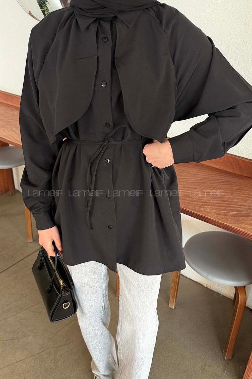 Lamelif Pelerin Detaylı Gömlek Siyah