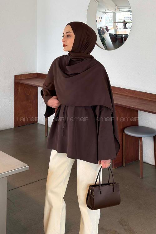 Lamelif Şallı Bluz  Acı Kahve