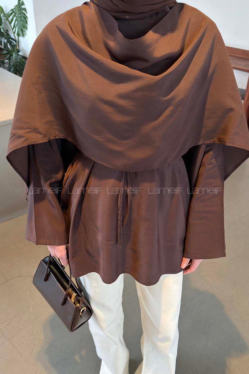 Lamelif Şallı Bluz  Acı Kahve