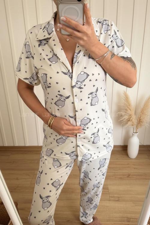 Lamelif Kadın Milan Soft Touch Ön Düğmeli Tavşan Pijama Takımı