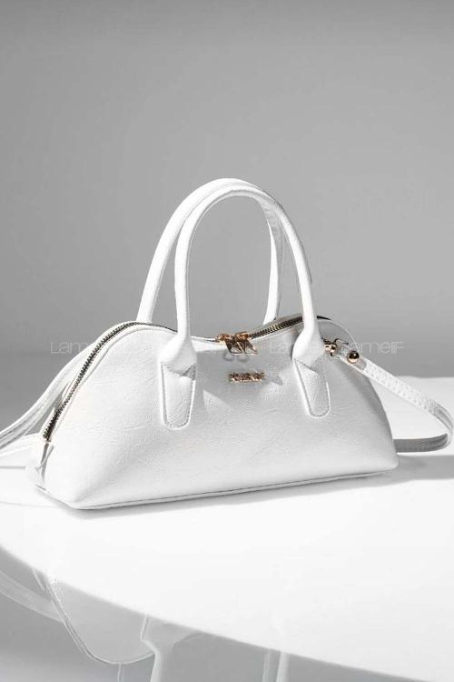Lamelif Gold Detaylı Kadın El Ve Omuz Çantası Beyaz