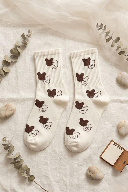 Lamelif Penye Kahverenkli Ayı Kolej Çorap
