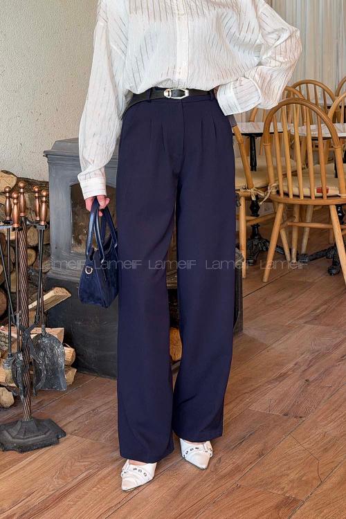Lamelif Düğme Detaylı Pantolon Lacivert