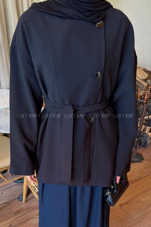 Lamelif Kemerli Ceket Siyah