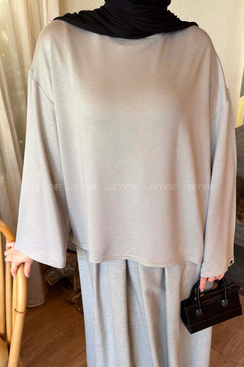 Lamelif Kol Armalı Sweatshirt Gri