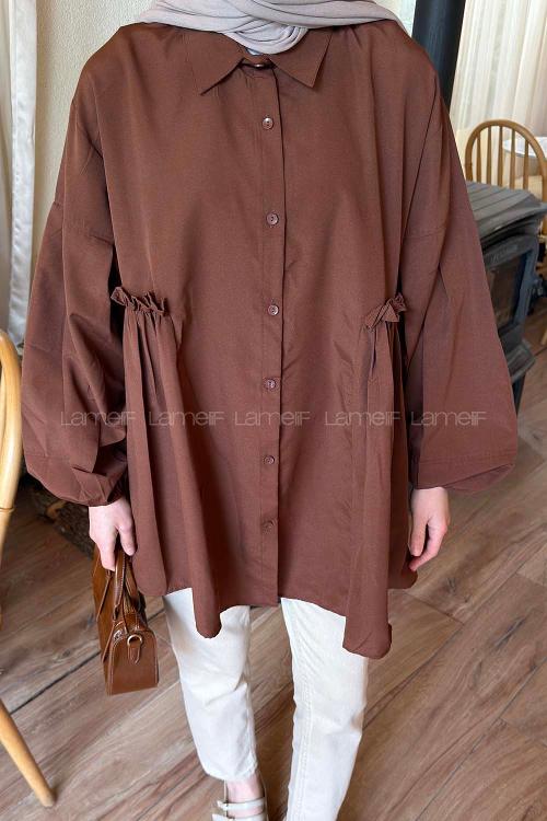 Bitter Brown Shirt Collar Linen Tunic
