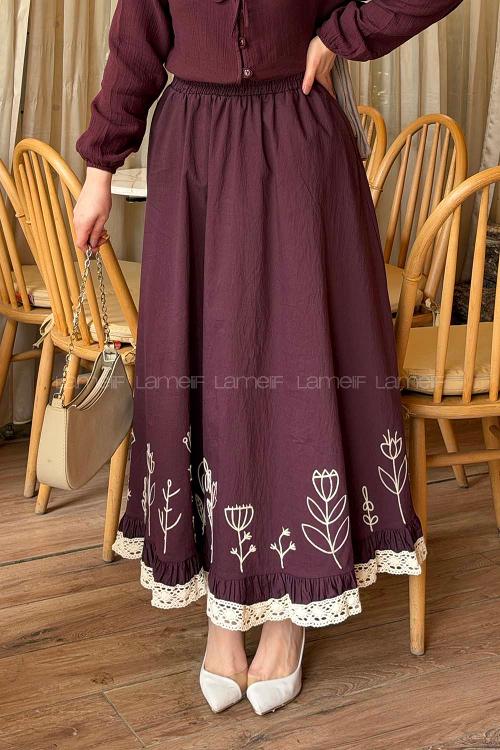 Plum Cotton Fabric Flare Skirt