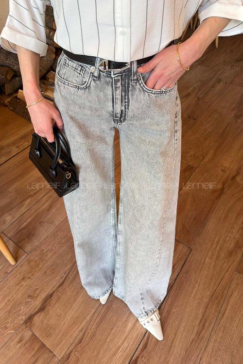 Lamelif Yüksek Bel Baggy Jean Açık Gri