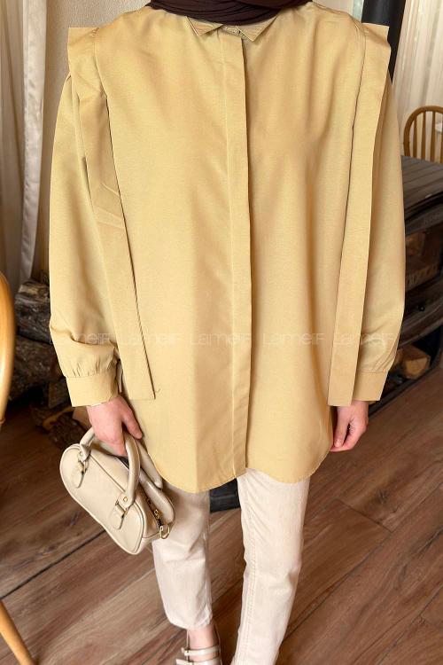 Vatka Detaylı Tesettür Gömlek Bej