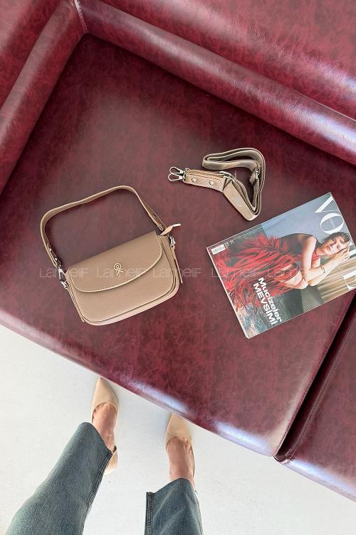 Lamelif Çok Bölmeli Kadın Çapraz Çanta Soft Kahve