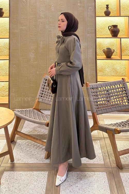 Mink Foulard Neck Long Arm Cotton Flared Skirt Suit