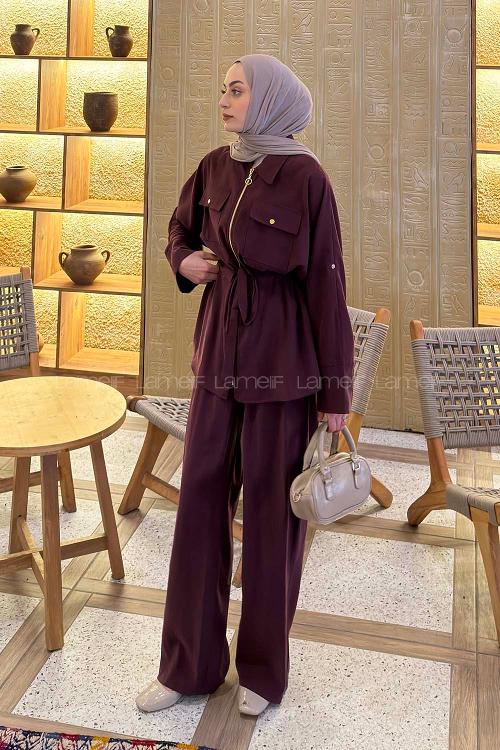 Plum Shirt Collar Long Arm Modal Regular Trousers Comfortable Suit