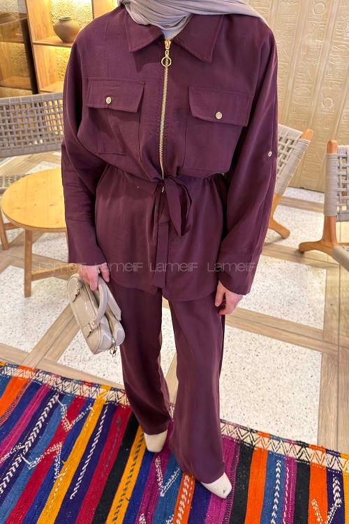 Plum Shirt Collar Long Arm Modal Regular Trousers Comfortable Suit