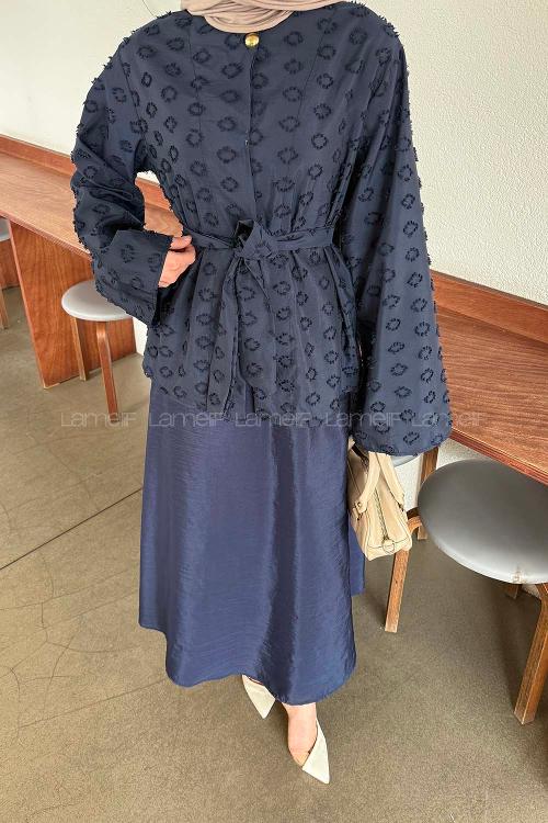 Lamelif Kabartma Nakış İşlemeli Takım Lacivert