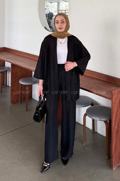 Lamelif Raşel Kimono Takım Siyah